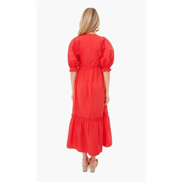 Hunter Bell Palmer Midi Maxi Puff Sleeve Ruffle Dress Cherry Red Tuckernuck - Picture 5 of 11